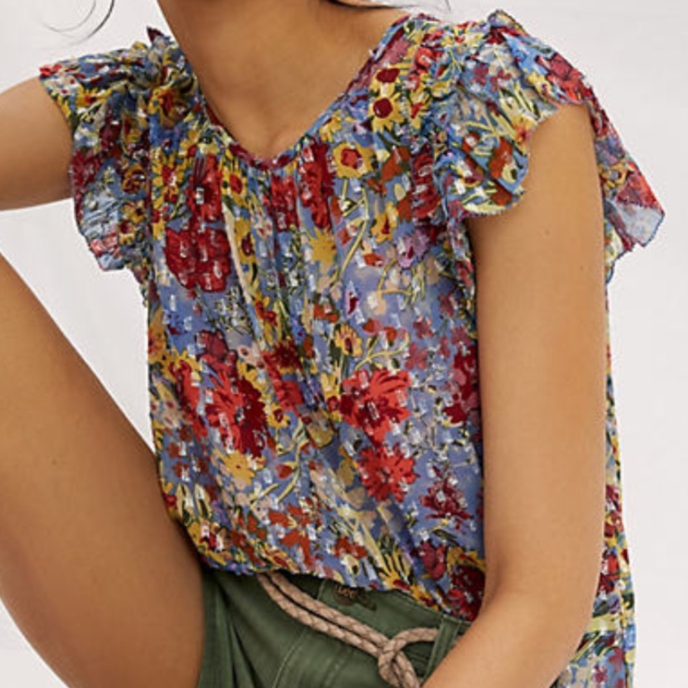 NWT Anthropologie Velvet “Keiara” Chiffon Ruffle Sleeve Top -XS - Picture 14 of 16